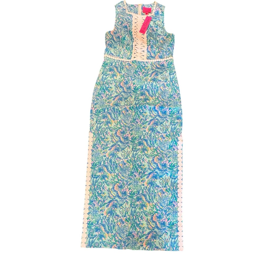 Lilly Pulitzer Ashler Stretch Maxi Shift Dress Surf Blue Coral Of The Story NWT